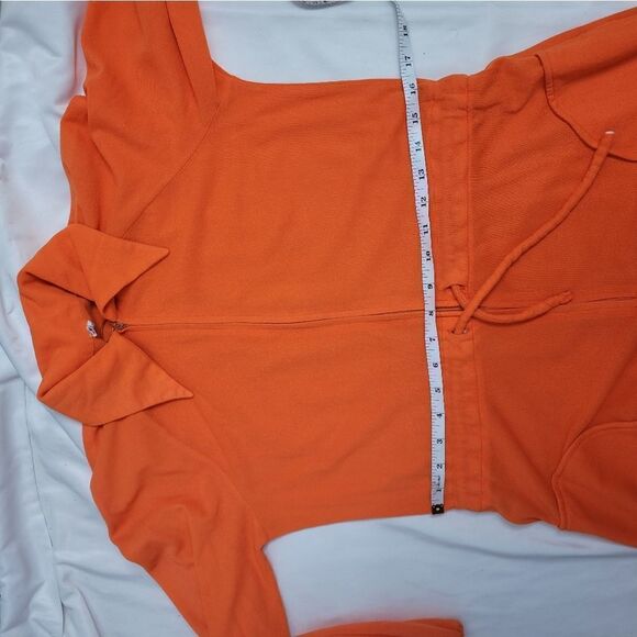 VINTAGE 70s dress orange tangerine long sleeve zip up maxi dress disco collar M - Picture 14 of 15